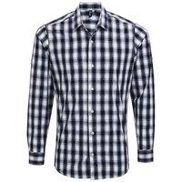 Premier Men Mulligan Checked Cotton Long-Sleeved Shirt in Off White | Size: Small