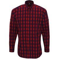 Premier Men Mulligan Checked Cotton Long-Sleeved Shirt in Red | Size: X-Large