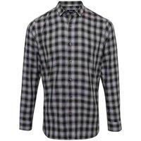 Premier Men Mulligan Checked Cotton Long-Sleeved Shirt in Dark Grey | Size: large