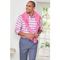 Cotton Traders Men Long Sleeve Soft Touch Yarn-Dyed Shirt in Rose | Size: X-Large
