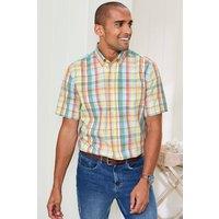 Cotton Traders Men Short Sleeve Casual Check Shirt in Lemon | Size: 3X-Large