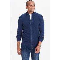 Cotton Traders Men Textured Knit Zip Through Cardigan in Navy | Size: Small