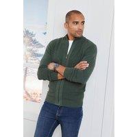 Cotton Traders Men Textured Knit Zip Through Cardigan in Khaki | Size: Medium