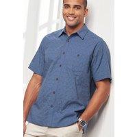 Cotton Traders Men Short Sleeve Casual Cotton Textured Shirt in Mid Blue | Size: 3X-Large