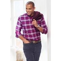 Cotton Traders Men Long Sleeve Easy Iron Check Shirt in Plum | Size: X-Large