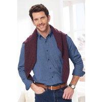 Cotton Traders Men Long Sleeve Soft Touch Crosshatch Shirt in Mid Blue | Size: 4X-Large