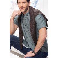 Cotton Traders Men Iconic Short Sleeve Plain Oxford Shirt in Green | Size: large