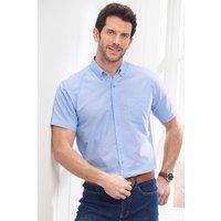 Cotton Traders Men Iconic Short Sleeve Plain Oxford Shirt in Light Blue | Size: X-Large