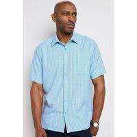 Cotton Traders Men Signature Short Sleeve Soft Touch Check Shirt in Mid Blue | Size: 5X-Large