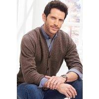 Cotton Traders Men Lambswool Rich Button-Through Cardigan in Dark Brown | Size: X-Large