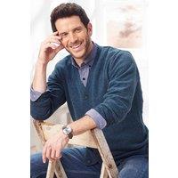 Cotton Traders Men Lambswool Rich Button-Through Cardigan in Mid Blue | Size: 4X-Large