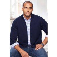 Cotton Traders Men Cotton Zip-Through Cardigan in Navy | Size: X-Large