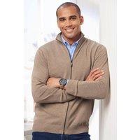 Cotton Traders Men Cotton Zip-Through Cardigan in Beige | Size: X-Large