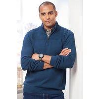 Cotton Traders Men Half Zip Mock Shirt Jumper in Dark Blue | Size: large