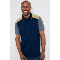 Cotton Traders Men Signature Short Sleeve Panelled Polo Shirt in Navy | Size: 3X-Large