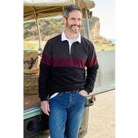 Cotton Traders Men Fleece Panelled Rugby Shirt in Black | Size: Medium