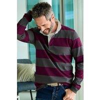 Cotton Traders Men Long Sleeve Heritage Rugby Shirt in Burgundy | Size: Medium