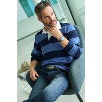 Cotton Traders Men Long Sleeve Heritage Rugby Shirt in Mid Blue | Size: 2X-large