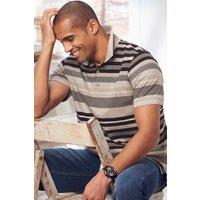 Cotton Traders Men Variated Stripe Polo Shirt in Beige | Size: 3X-Large
