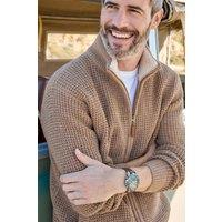 Cotton Traders Men Sherpa Trim Cardigan in Beige | Size: X-Large