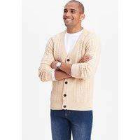 Cotton Traders Men Cotton Textured Cable Button Through Cardigan in Beige | Size: large