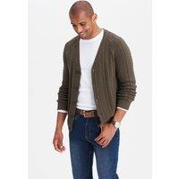Cotton Traders Men Cotton Textured Cable Button Through Cardigan in Khaki | Size: 2X-large