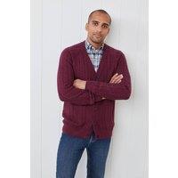 Cotton Traders Men Cotton Textured Cable Button Through Cardigan in Burgundy | Size: 3X-Large