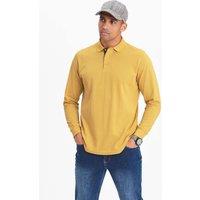 Cotton Traders Men Long Sleeve Polo Shirt in Mustard | Size: Small