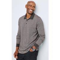 Cotton Traders Men Signature Long Sleeve Jacquard Polo Shirt in Charcoal | Size: large