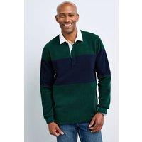 Cotton Traders Men Signature Panelled Fleece Rugby Shirt in Dark Green | Size: Medium