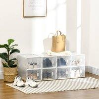 HOMCOM 8PCS Stackable Clear Plastic Shoe Storage Box for UK/EU Size 8.5/43 | Size: 8 Pack