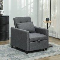 HOMCOM Convertible Single Chair Bed with Upholstered Fabric, Dark Grey