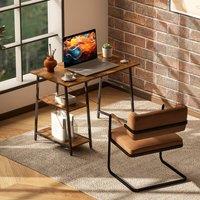 HOMCOM 100cm Computer Table with Shelves and Steel Frame, Rustic Brown | Size: Small