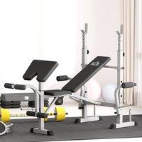 HOMCOM Adjustable Weight Bench with Squat Rack, Leg Developer, Grey