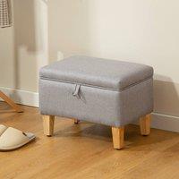HOMCOM Linen Storage Ottoman Storage Box with Rubberwood Legs, Light Grey