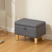 HOMCOM Linen Storage Ottoman Storage Box with Rubberwood Legs, Charcoal Grey in Dark Grey