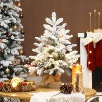 HOMCOM 60 cm Prelit Mini Tabletop Christmas Tree, Snow Flocked Xmas Tree in Green | Size: 2ft
