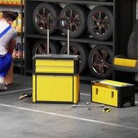 HOMCOM 3-in-1 Stackable Tool Box with Handles, Tray, Rolling Steel Toolbox in Yellow
