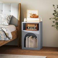 HOMCOM Bedside Table, Modern Bedside Cabinet with 2 Open Compartments in Grey