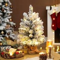 HOMCOM 60 cm Prelit Small Christmas Tree, Snow Flocked Tabletop Xmas Tree in Green | Size: 2ft