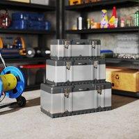 HOMCOM 3 Pieces Tool Case Set, 23" 19" 16" Stainless Steel Tool Boxes in Silver