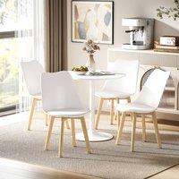 HOMCOM Dining Table Set with 4 PU Padded Chairs, Solid Wood Legs, White
