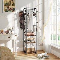 HOMCOM Clothes Rail with Storage Shelf and Hooks, Clothes Rack, Rustic Brown