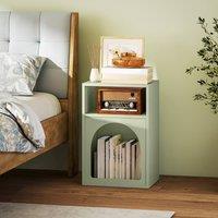HOMCOM Bedside Table, Modern Bedside Cabinet with 2 Open Compartments in Light Green