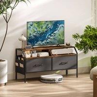HOMCOM TV Stand Cabinet with 2 Foldable Drawers, Rustic Brown | Size: 90cm x 35cm
