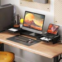 HOMCOM Adjustable Dual Monitor Stand Riser with 2 Drawers for Home Office in Black