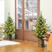 HOMCOM 2 Pcs 4ft Artificial Christmas Tree with Lights, Pot, Realistic Tips in Green