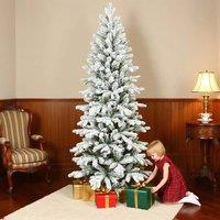 HOMCOM 6ft Pencil Christmas Tree with Snow, Realistic Tips, Easy Assembly in Green