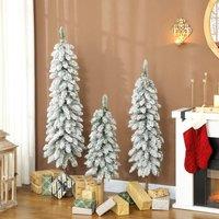 HOMCOM Set of 3 Flocked Christmas Tree, Pencil Downswept Xmas Tree in Green | Size: 5ft