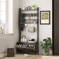 HOMCOM 5-In-1 Coat Rack with Shoe Storage Bench for Hallway Living Room in Grey